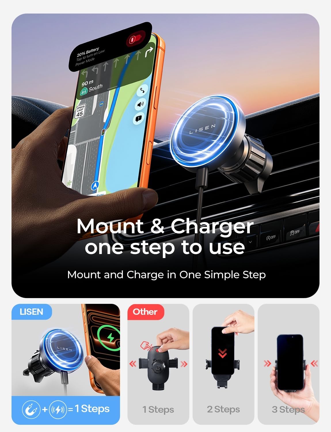 for 15W MagSafe Car Mount Charger,Magnetic Wireless Car Charger for iPhone 17 Pro Max Accessories,Magnetic Phone