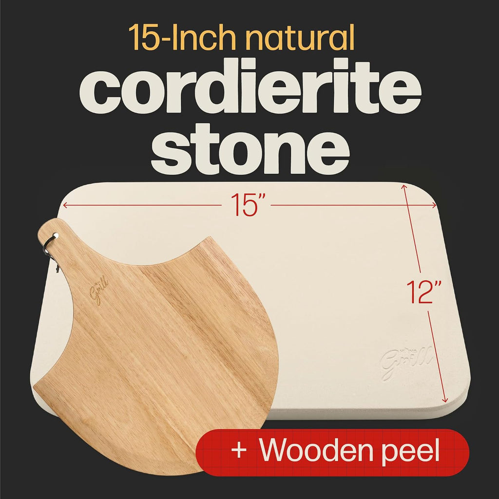 Rectangular Pizza Stone, 15 x 12 Inch Cordierite Stone with Peel