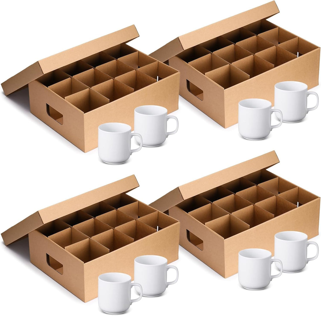 4 Pack Mug Moving Boxes with Divider Kits