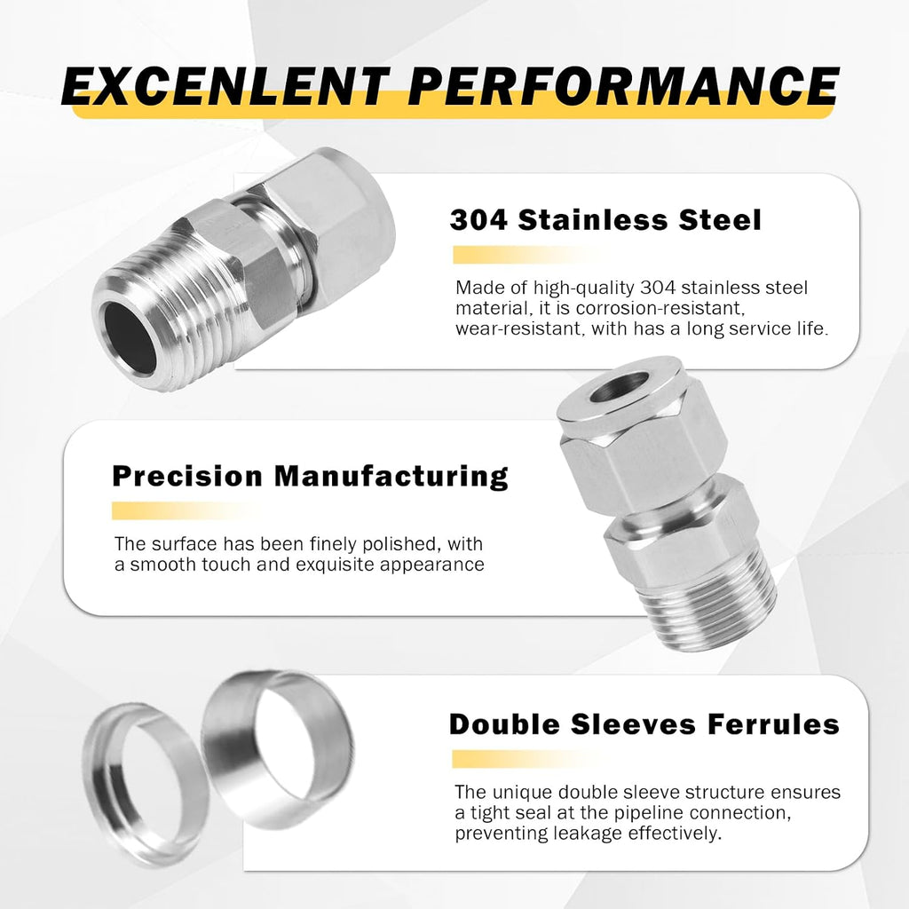 Yoebor 304 Stainless Steel Compression Adapter 6mm OD x 1/8" NPT Male 2pcs
