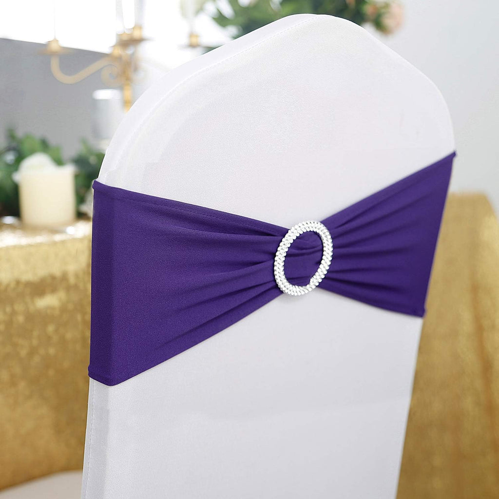 25pcs Purple Spandex Chair Sashes with Buckle Slider for Wedding, Party Decoration