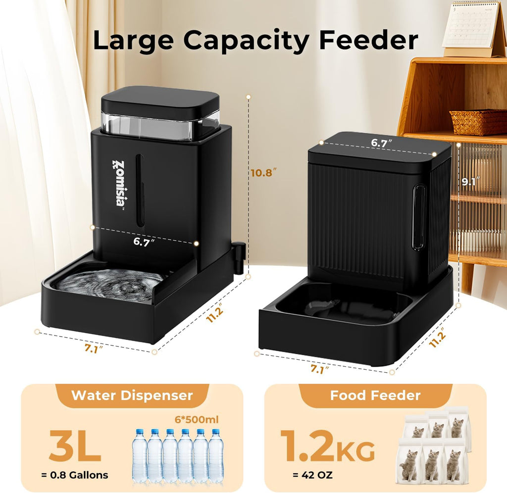 Automatic Cat Feeder and Water Dispenser Set, 2 in 1 Gravity Cat Food Dispenser with 180 Degree Rotatable, Pet Self