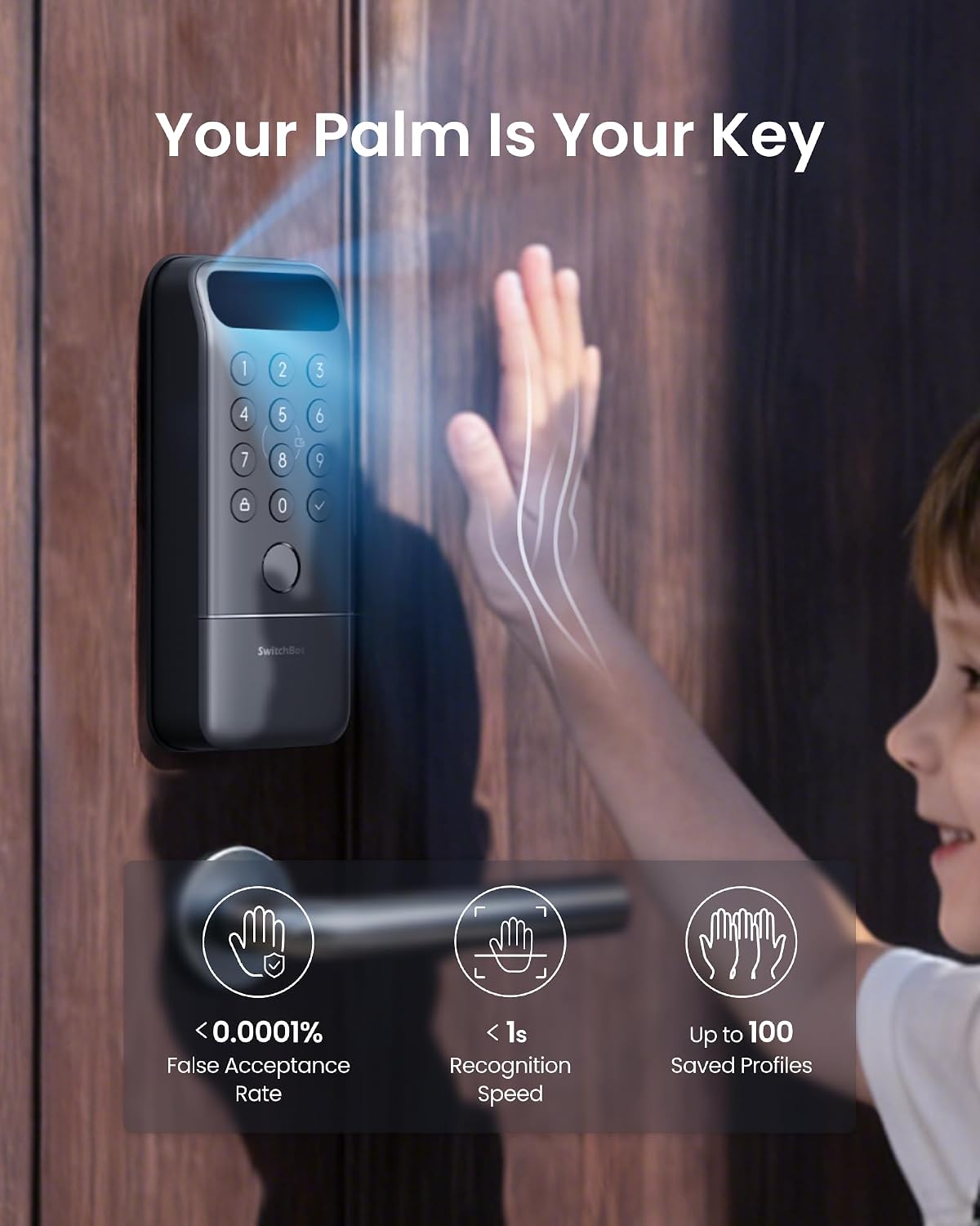 Lock Vision Pro Smart Lock, 3D Face Recognition + Palm Vein + Fingerprint, Keyless Entry Deadbolt for Front Door