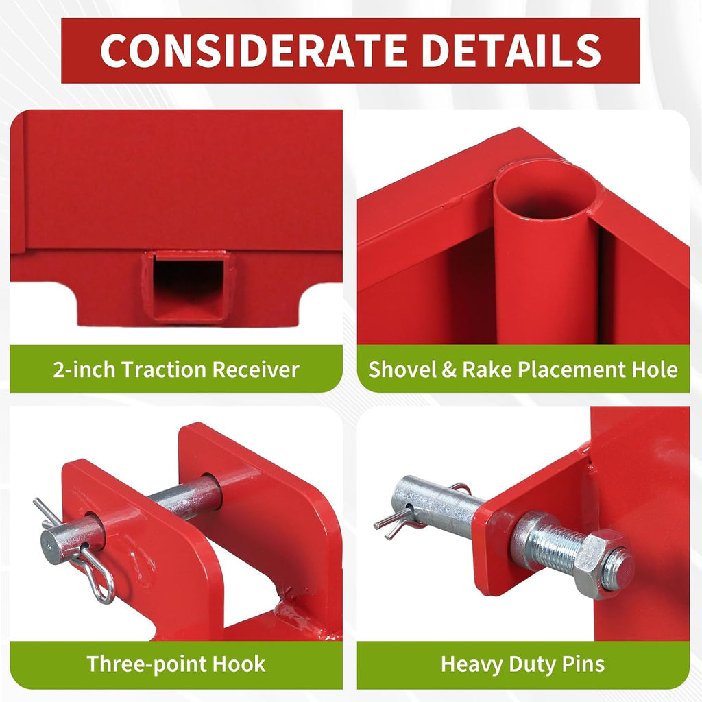 Ballast Box for Tractors with 800 LB Load Capacity and 5 Cu.ft Heavy Duty Steel Ballast Fits Category 1 Three Point