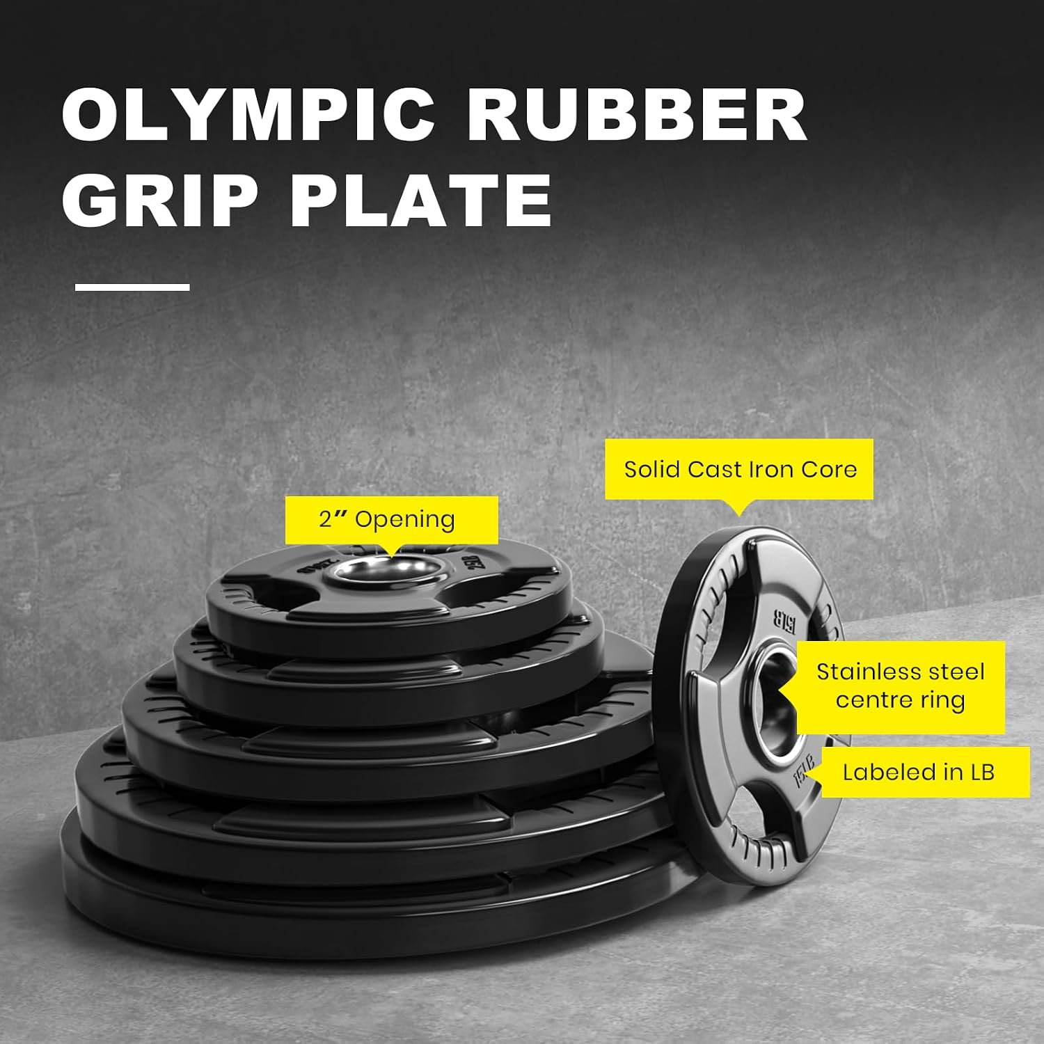 2-Inch Rubber Olympic Grip Weight Plates for Strength Training, Weightlifting, Solid Cast Iron Plate for Barbell in