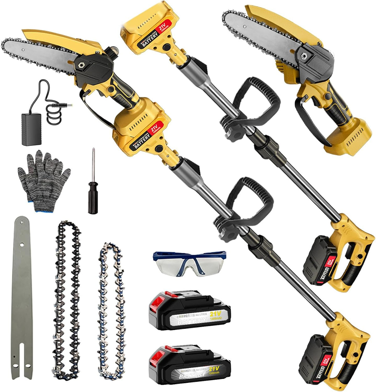2-in-1 Cordless Pole Saw & Mini Chainsaw, 6-Inch Battery Powered Tree Trimmer with 4.4ft Extension Pole, 2 Batteries