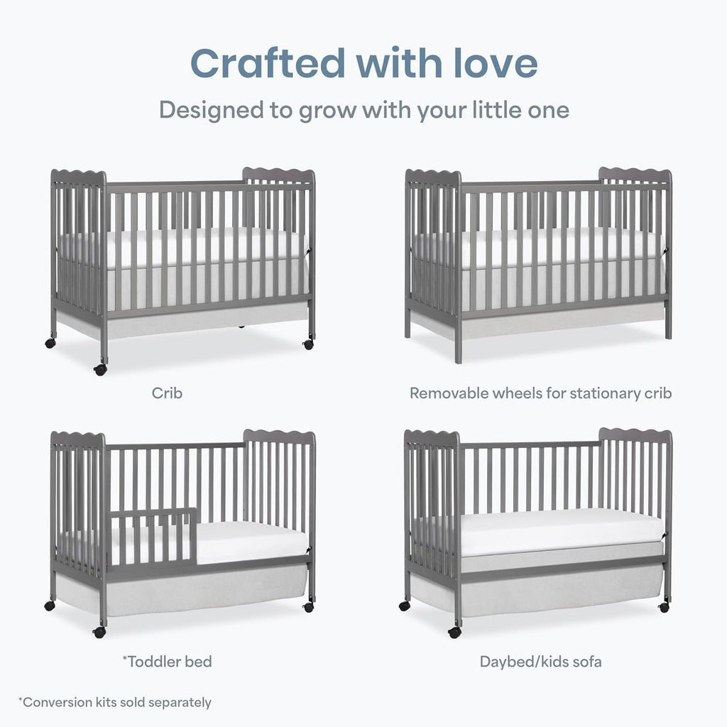 Carson Classic 3-in-1 Convertible Full-Size Baby Crib in Steel Grey, GreenGuard Gold & BSA, 4 Mattress Heights