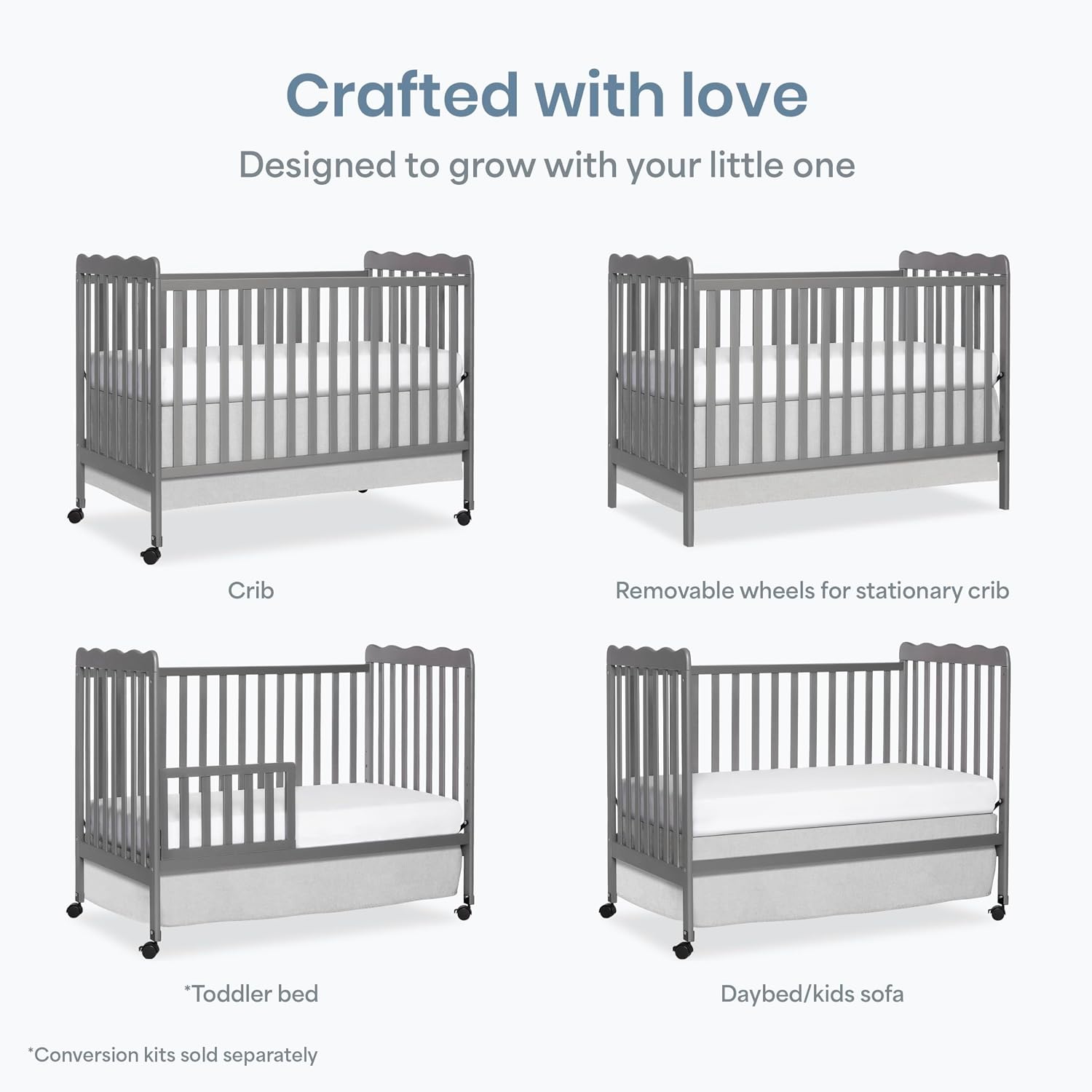 Carson Classic 3-in-1 Convertible Full-Size Baby Crib in Steel Grey, GreenGuard Gold & BSA, 4 Mattress Heights