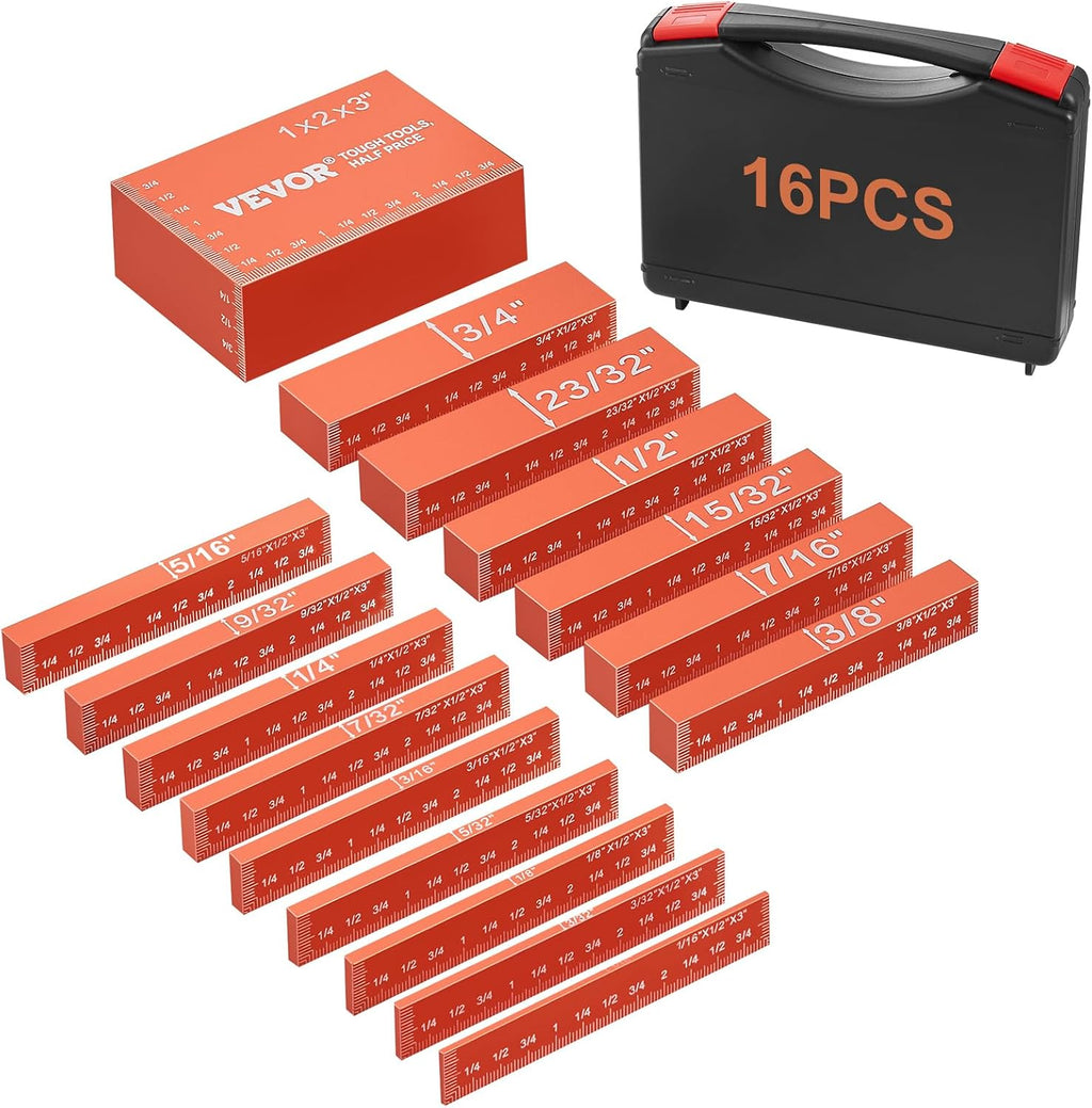 VEVOR Router Table Setup Bars, 14 pcs, Precision Aluminum Setup Blocks Height Gauge Set, with Laser Engraved Size Markings Storage Case, Measuring Depth Height Angle, for Router Table Saw Accessories