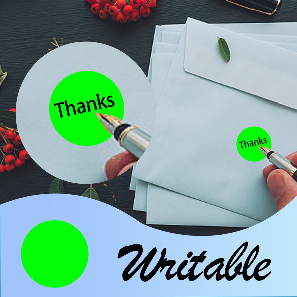 Dot Stickers - 3/4 Inch Fluorescent Green Circle Labels, 1400pcs Self-Adhesive Writable Color Coding Round Stickers