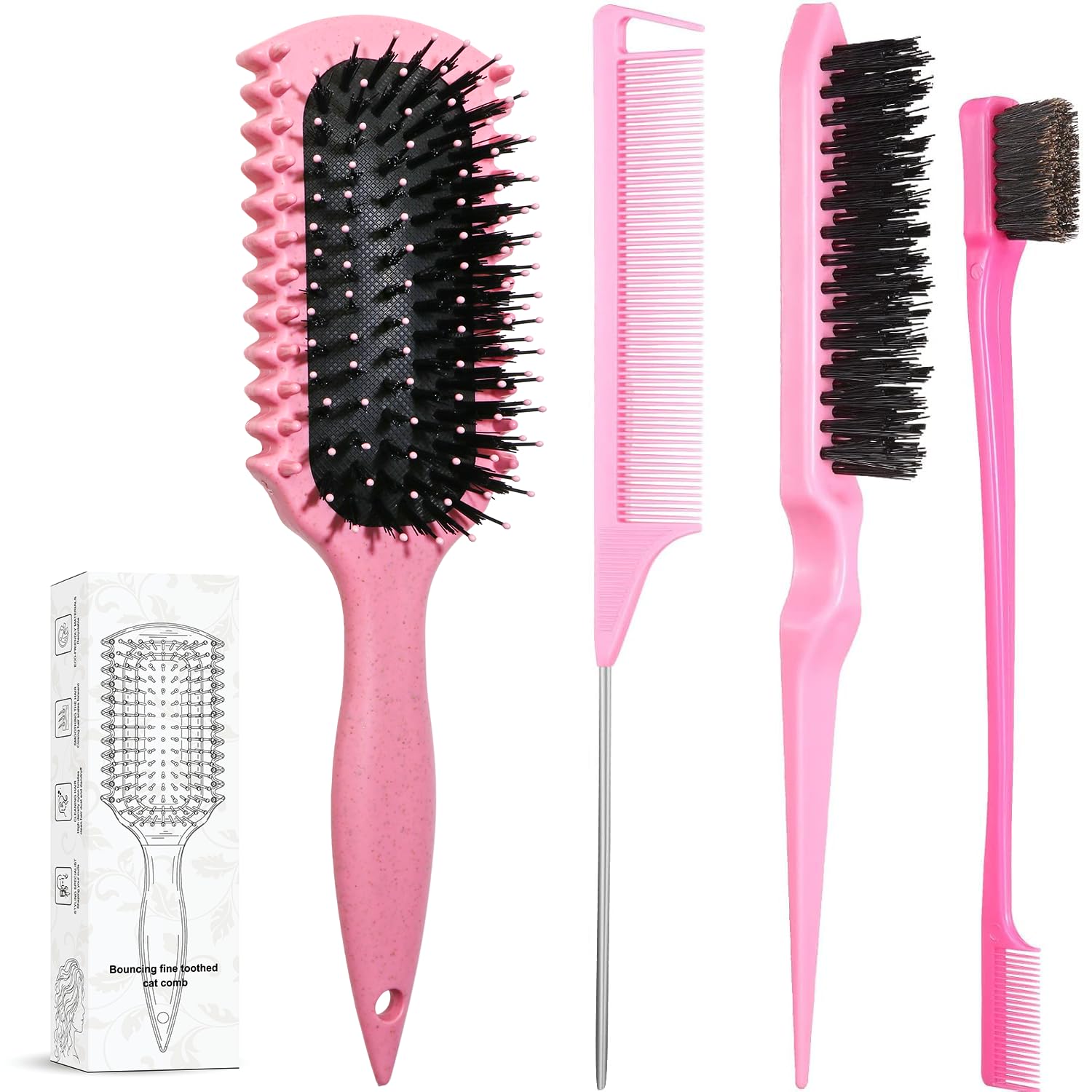 Curl Defining Brush, Curly Hair Brush Products With 3 Pcs Slick Back Hair Brush Set Bristle Brush Edge Control