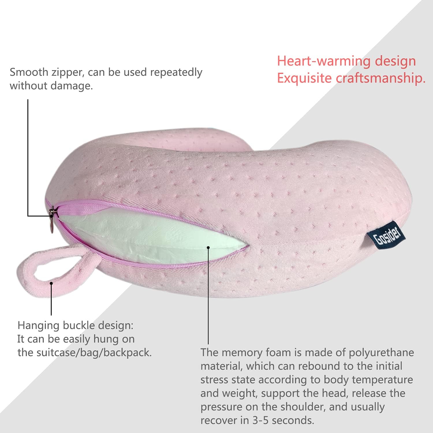 Neck Pillows for Sleeping Travel Pink Travel Pillow Comfortable U Shape Memory Foam Pillows Neck and Head Support