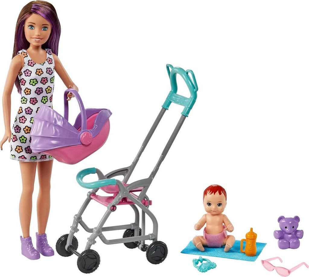 Barbie Skipper Babysitters, Inc. Playset with Skipper Babysitter Doll (Brunette), Stroller, Baby Doll & 5