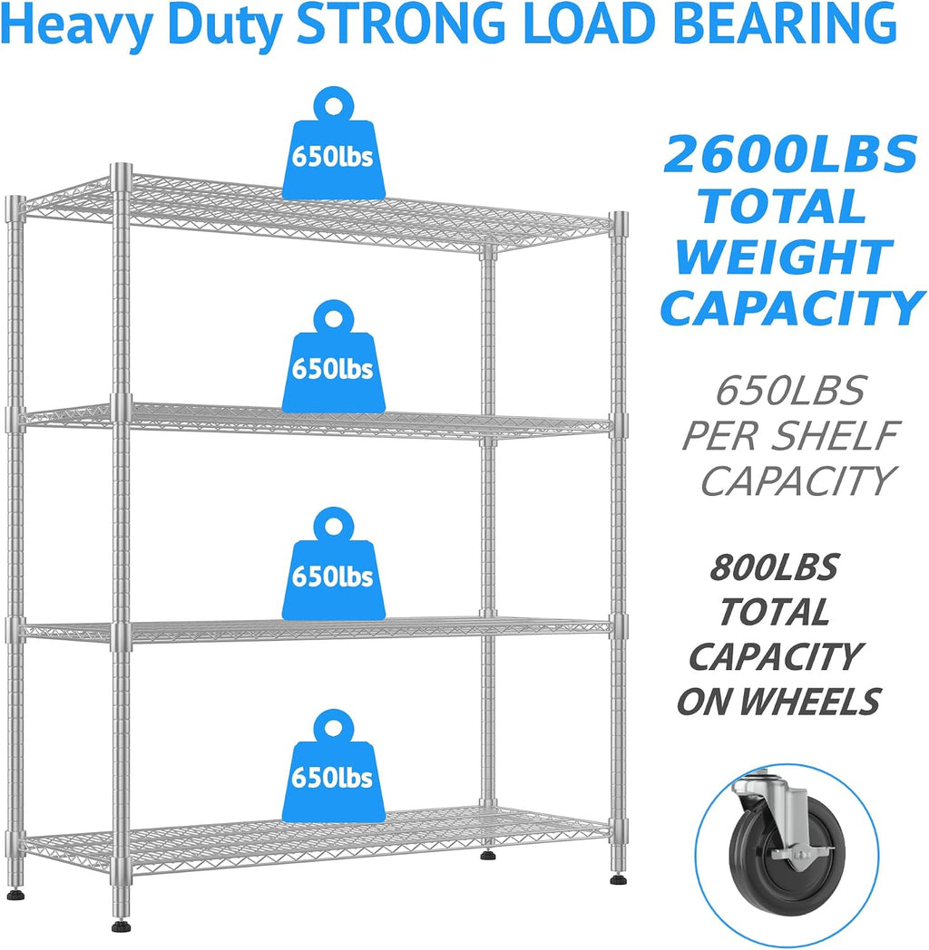 Heavy Duty Metal Shelves for Storage, 4 Tier Storage Racks and Shelving, Commercial Adjustable Wire Shelving Unit on
