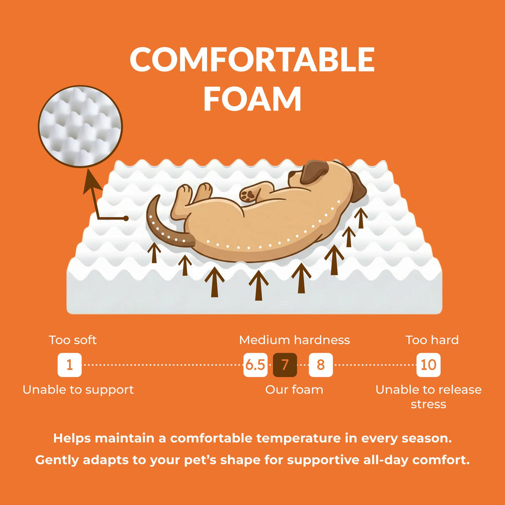 Elevated Wood Dog Bed Frame with Foam Mattress, WalnutPattern, L