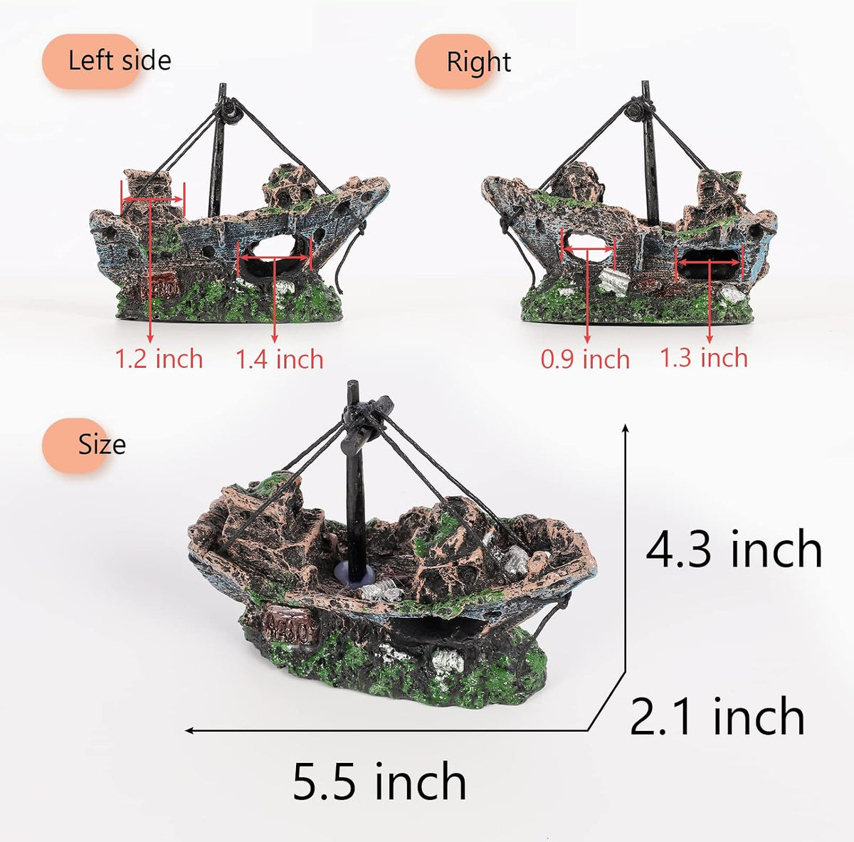 Shipwreck Fish Tank Decoration, Resin Aquarium Ornament for Fish Favors