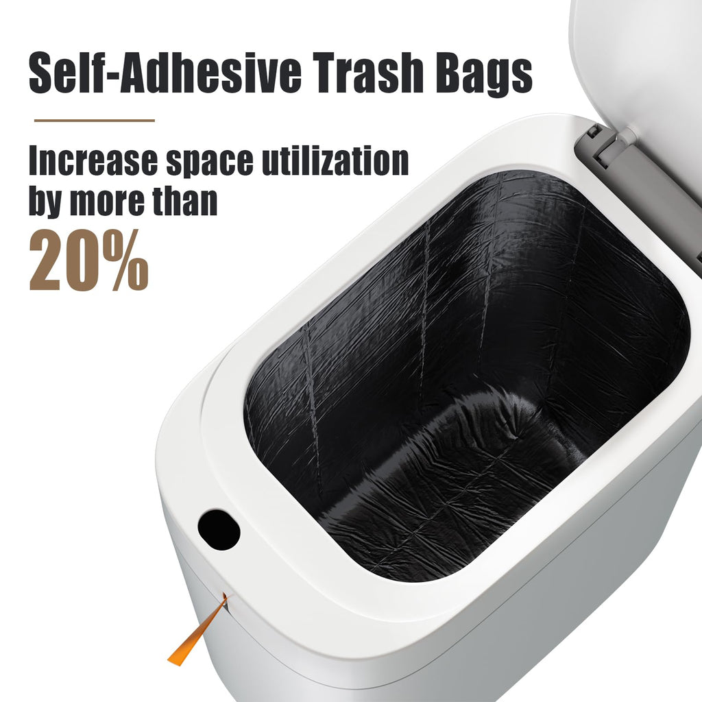 Bathroom Trash Can, Automatic Bagging Garbage Can, 3.5 Gallon Slim Smart Small Plastic Trash Bin, Narrow Motion
