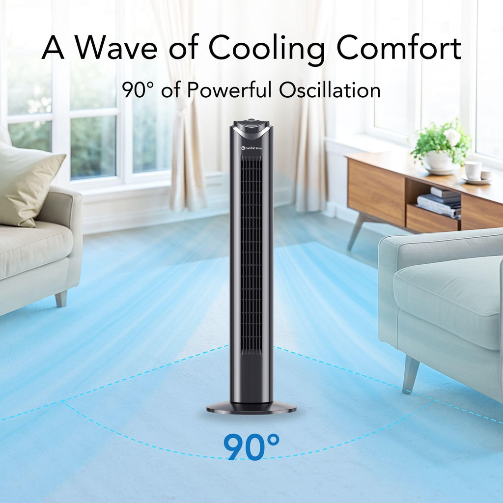 32" Oscillating Tower Fan with Bladeless Design - Black