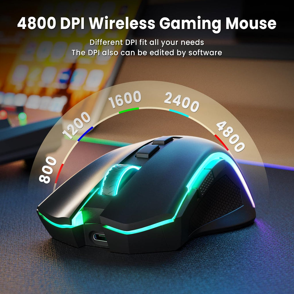S101M-KS Gaming Keyboard and Mouse Wireless with Tri-Mode, RGB Keyboard and 4800 DPI Gaming Mouse, 10 Independent