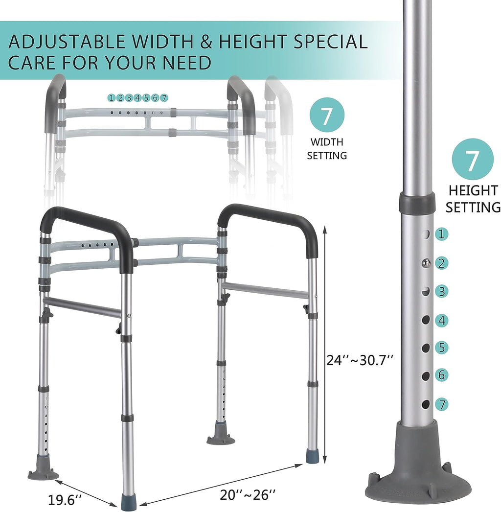 Toilet Safety Rails (350 lb), Adjustable Toilet Frame for Elderly, Seniors, Handicap & Disabled, Foldable Handicap