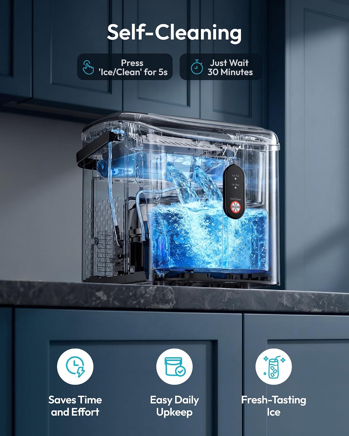 Ice Maker Countertop with Handle, 9 Ice Cubes Ready in 6 Mins