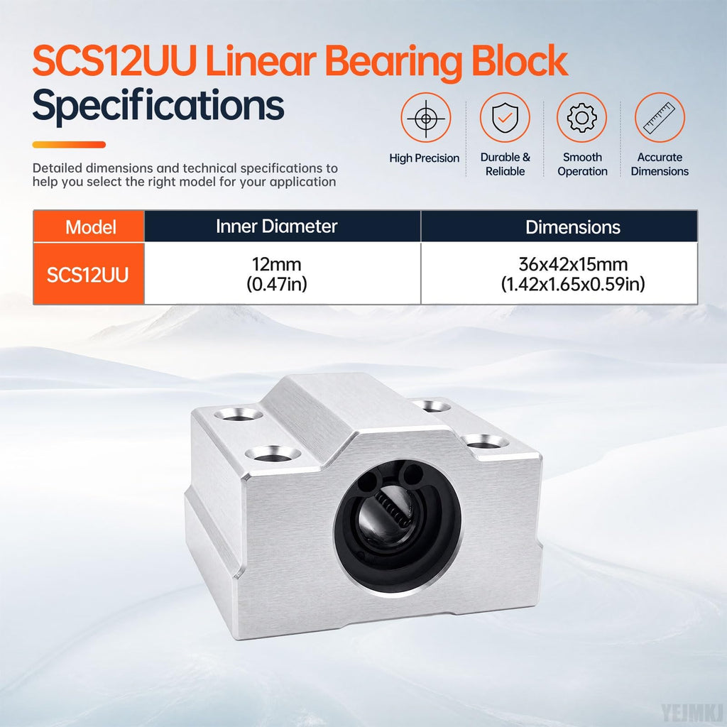 YEJMKJ 4PCS SCS12UU Linear Bearing Block Linear Ball Bearing Pillow Block