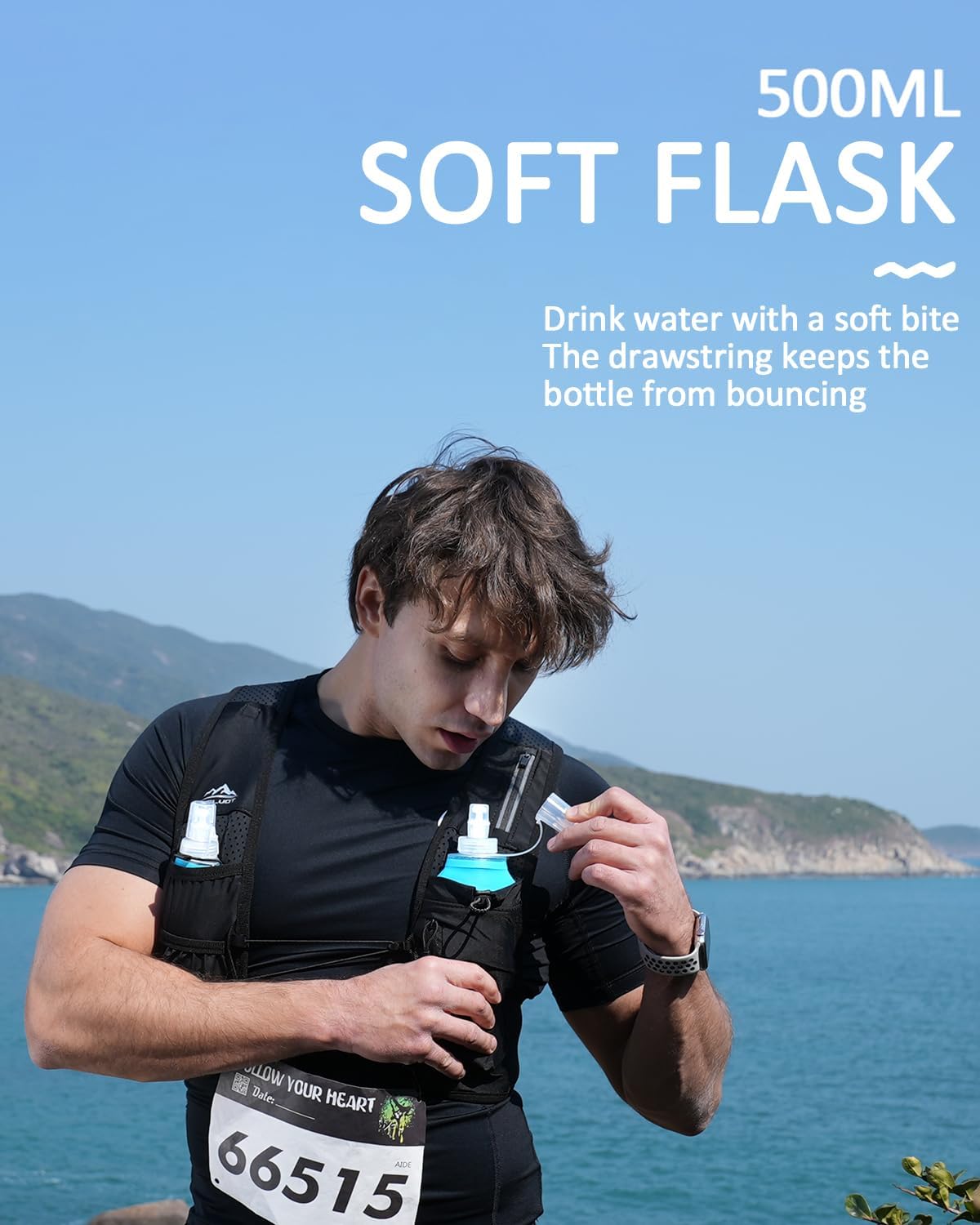 Running Vest for Women Men, US Patent, Adjustable Chest Straps Running Hydration Vest with 500ml Soft Flask