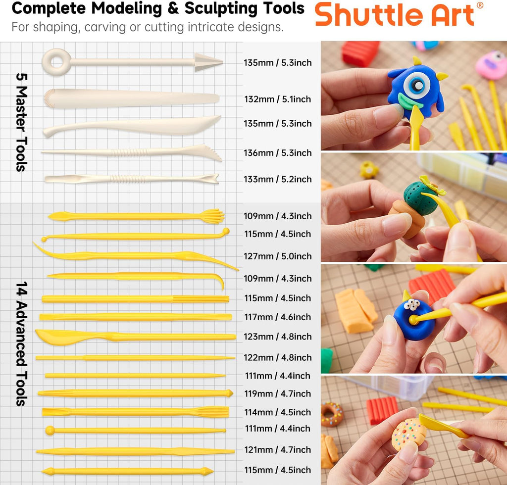 Polymer Clay Kit, 50 Colors Oven Bake Clay for Kids with 19 Carving Tools and 10 Accessories, Non-Sticky, Non-Toxic