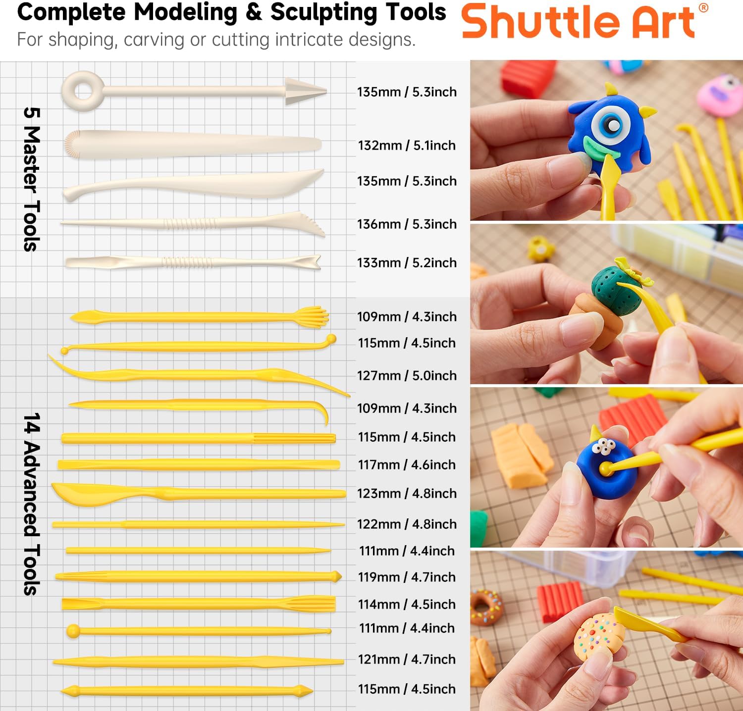 Polymer Clay Kit, 57 Colors Oven Bake Clay for Kids with 19 Carving Tools and 10 Accessories, Non-Sticky, Non-Toxic
