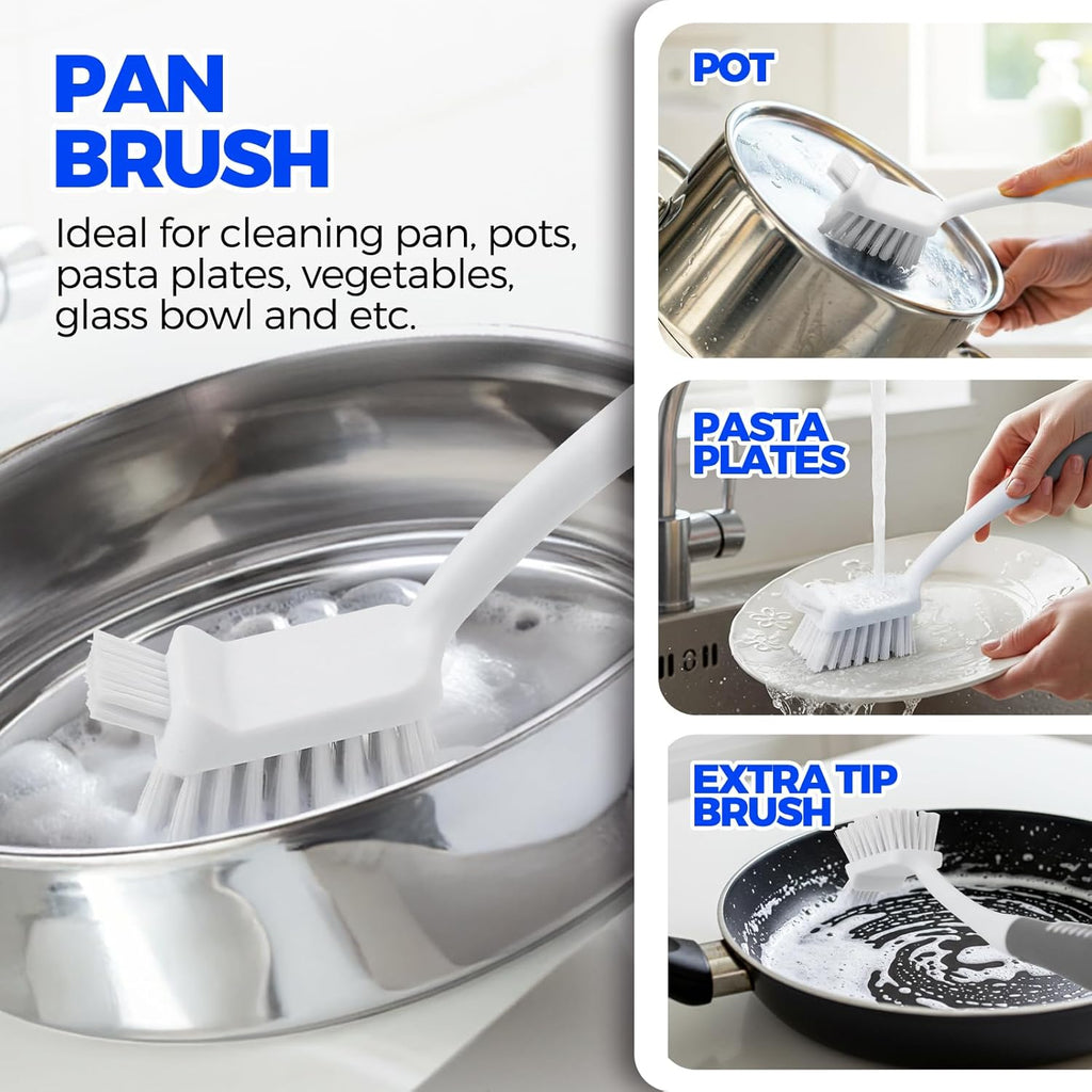 6 Pack Dish Brush Set with Bottle Brush, Dish Scrub Brush, Pan Brush and 3 Straw Brushes, Deep Cleaning Handle Brush
