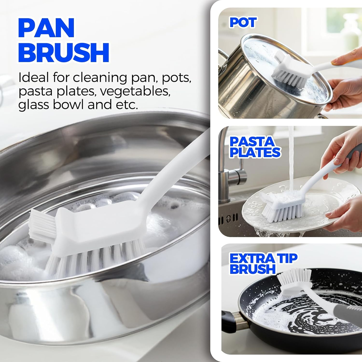 6 Pack Dish Brush Set with Bottle Brush, Dish Scrub Brush, Pan Brush and 3 Straw Brushes, Deep Cleaning Handle Brush