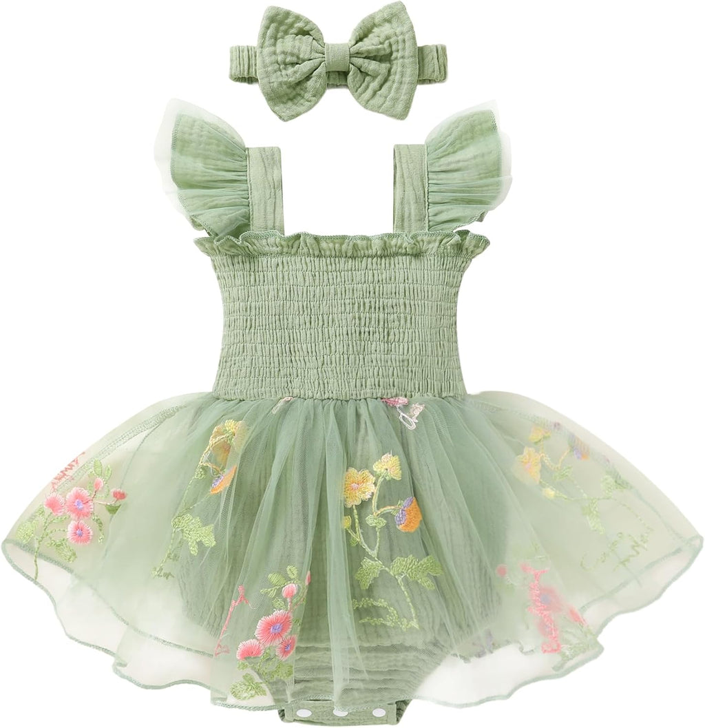 Baby Girl Tulle Romper Dress Infant Sleeveless Ruffle Bodysuit Tutu Skirt Toddler Summer Clothes with Headband