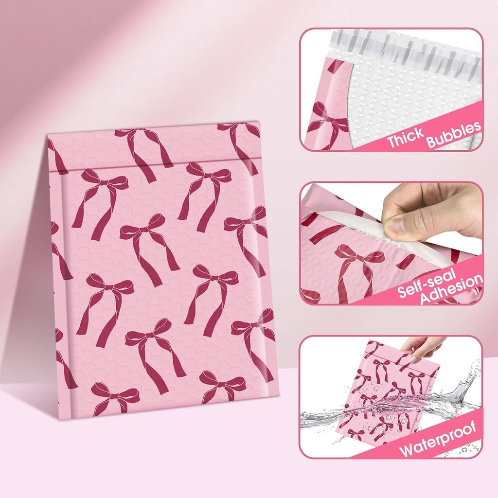 Bubble Mailers 8.5x12 Inch 40 Pack Cute Pink Bow Padded Envelopes
