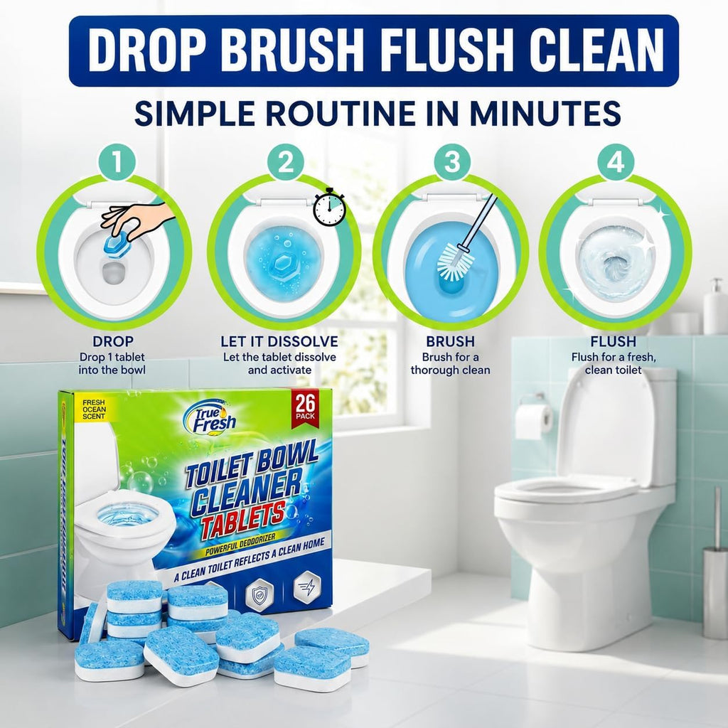 Toilet Bowl Cleaner Tablets, 26 Pack, Septic Safe, Ocean Scent