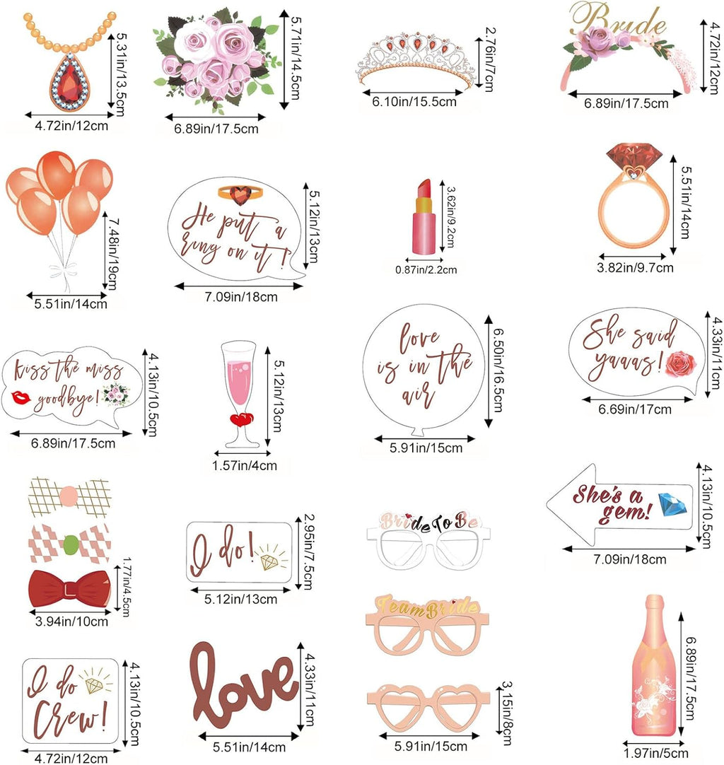 Wedding Photo Booth Props 23 Pcs Rose Gold for Bachelorette Party