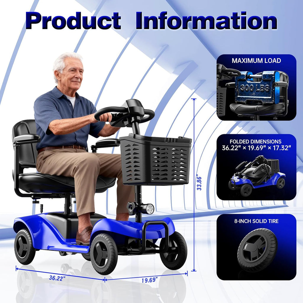 Mobility Scooter,Foldable,300 lbs Capacity,Travel & Daily Commute