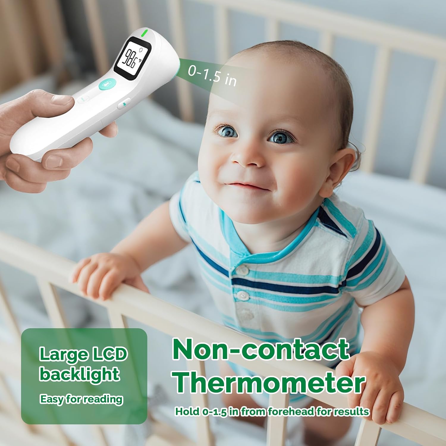 No Touch Forehead Digital Thermometer for Adults, Kids with Fever Alarm, 1s Instant Reading Large LCD Display