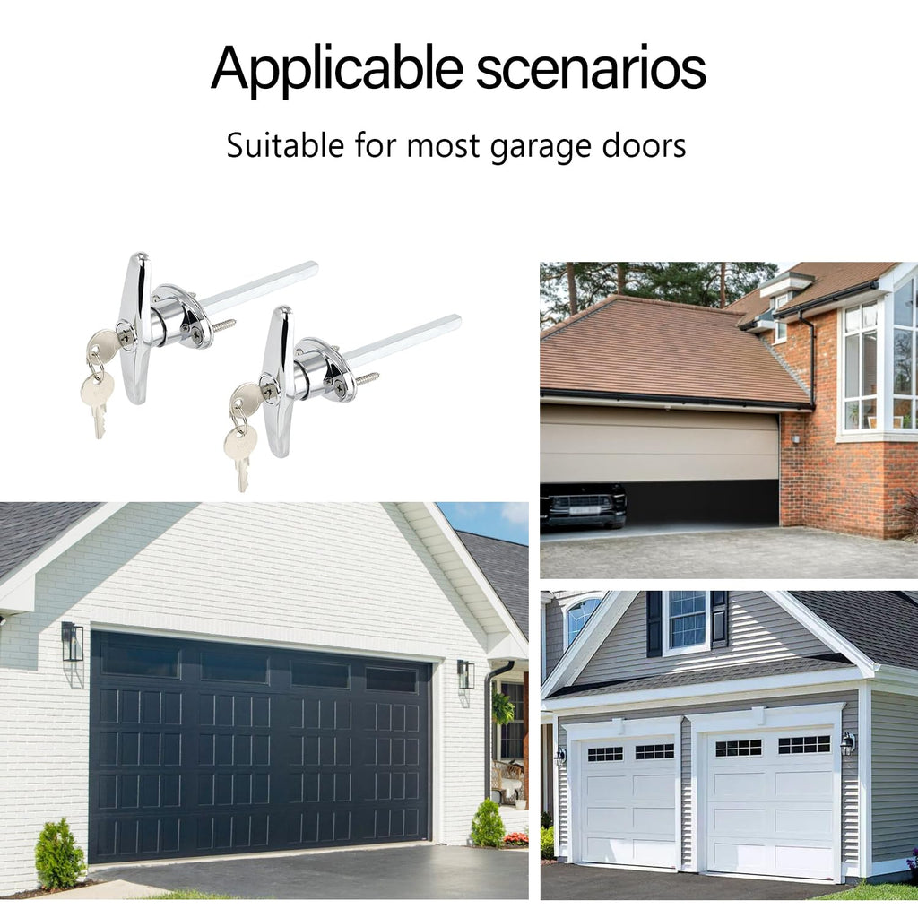 Garage Door T-Handle Replacement Lock, Universal Replacement Hardware Garage Locking with 4 Keys, 2 Pack