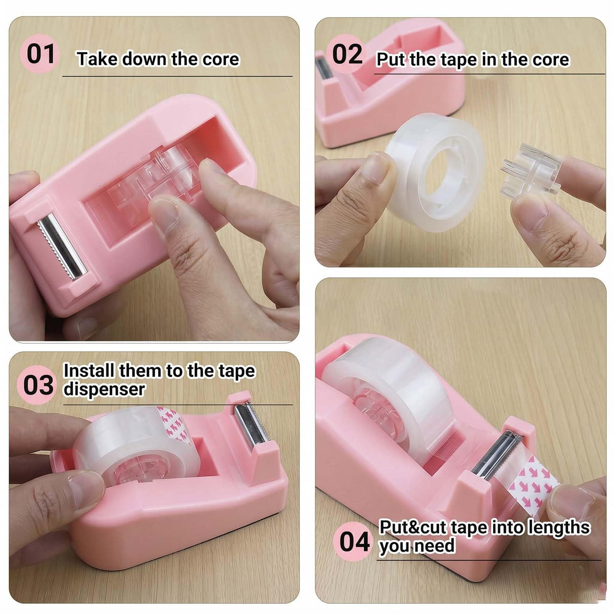 Compact Desk Tape Dispenser, Cute & Stylish Office Accessories - Pink