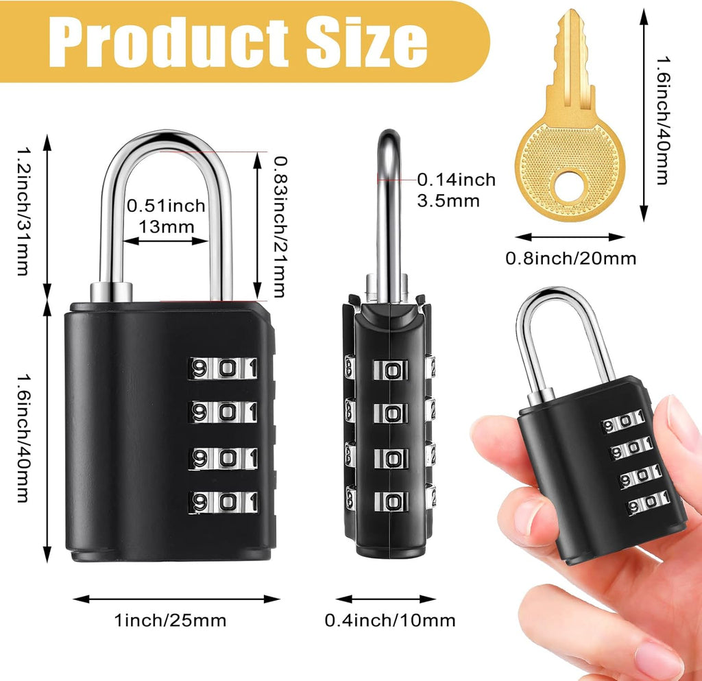10 Pcs Combination Padlock 4 Digit Combination Lock with Keys Locker Resetable Security Outdoor Waterproof Gate Lock