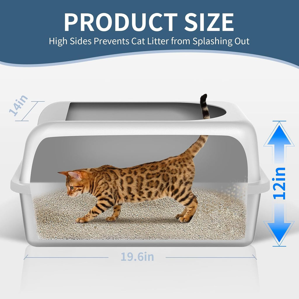 Stainless Steel Cat Litter Box with Lid High Wall Sides Enclosure, Non-Sticky, Anti-Leakage, Easy Cleaning, with Cat