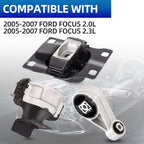 3-Piece Engine Motor Mount Set Compatible with 2005-2007 Focus 2.0L/2.3L