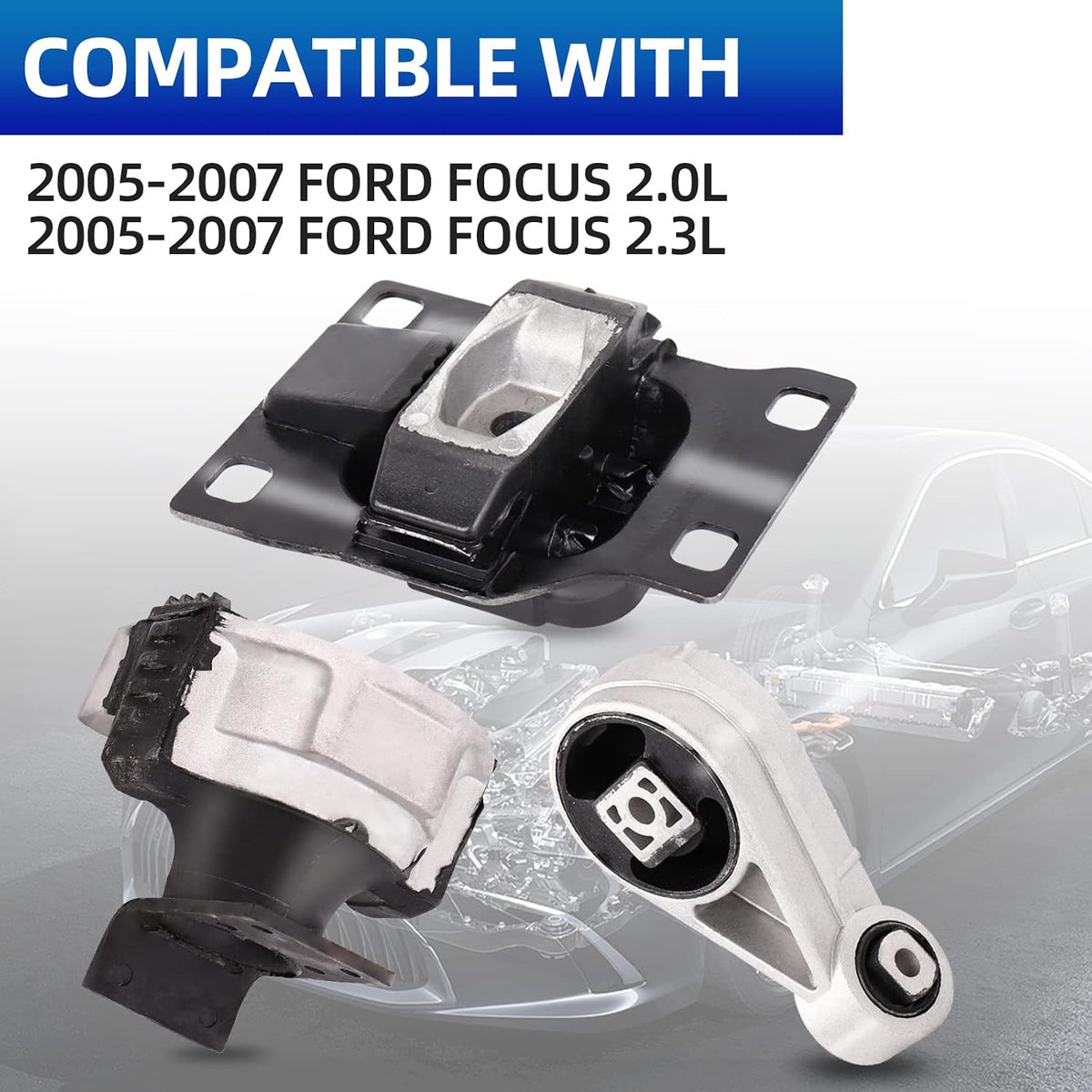 3-Piece Engine Motor Mount Set Compatible with 2005-2007 Focus 2.0L/2.3L