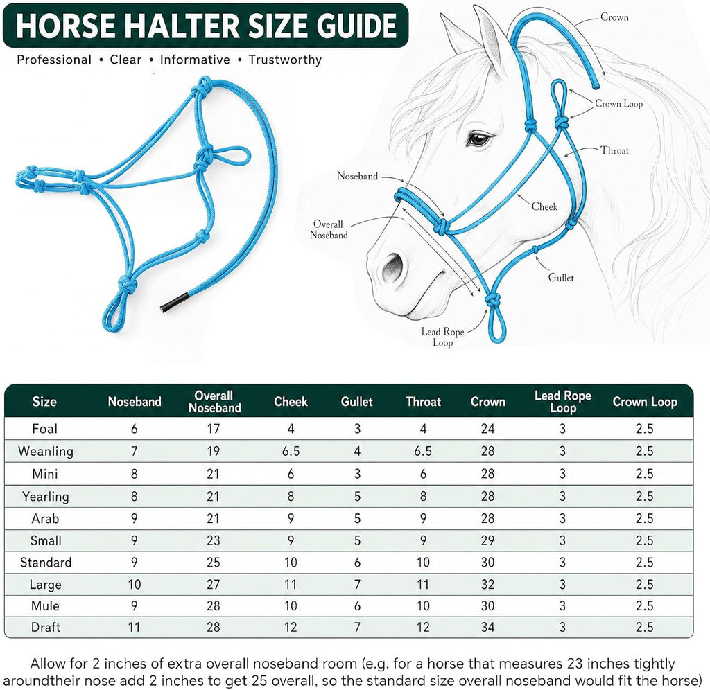 4‑Knot Rope Training Halter for Horses Ponies Foals 1/4" Navy