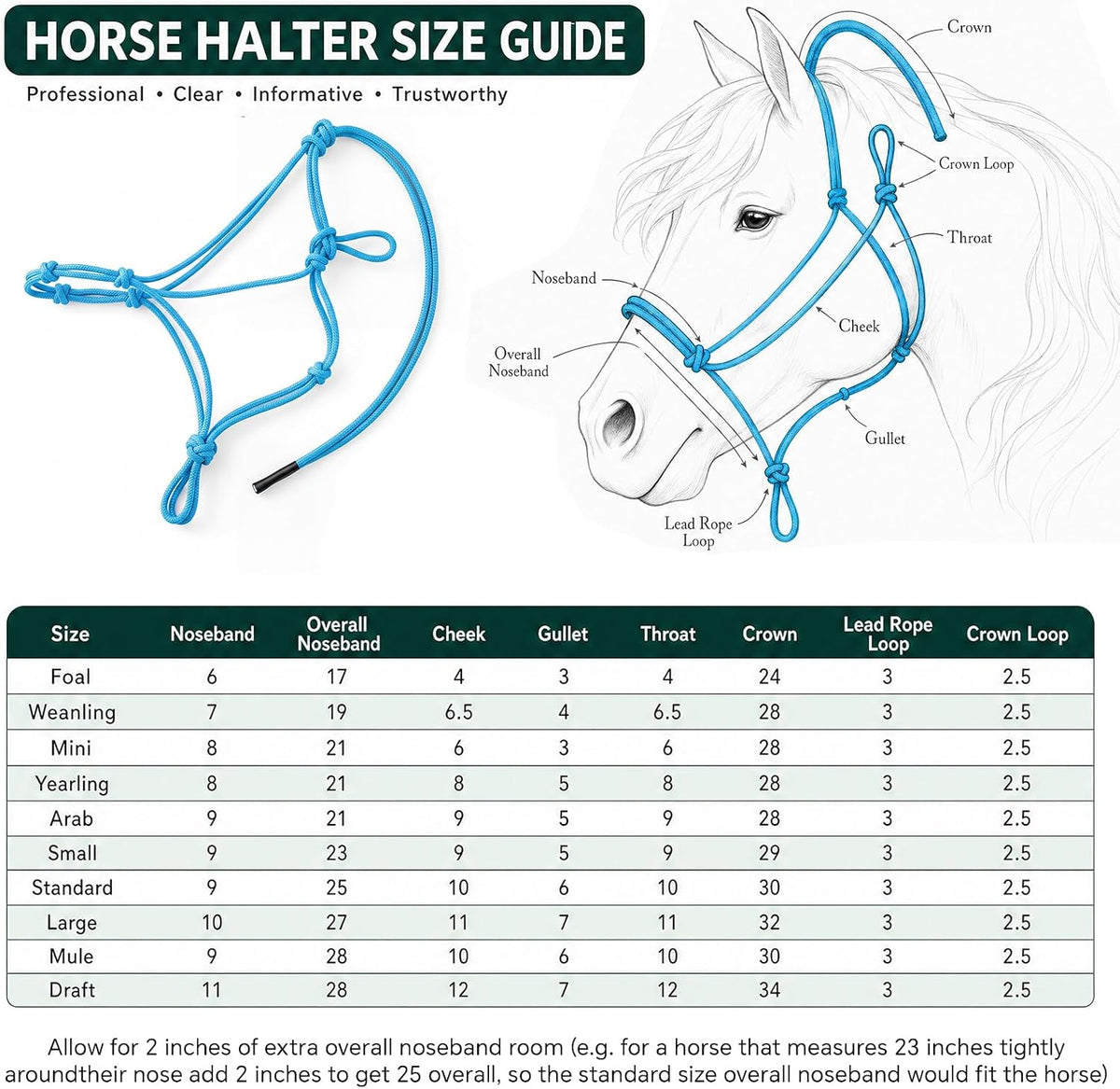 4‑Knot Rope Training Halter for Horses Ponies Foals 1/4" Navy
