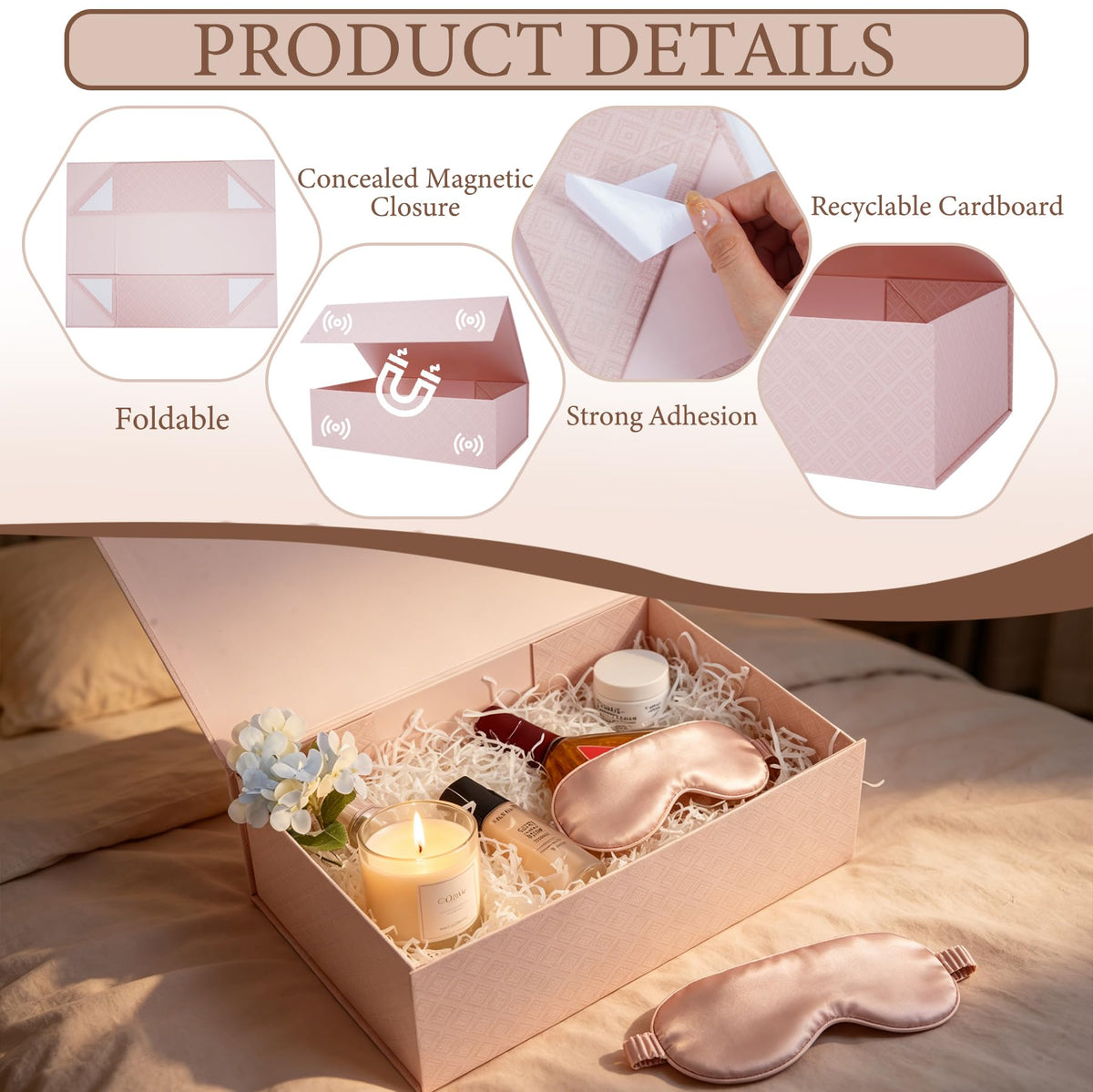 Pink Geometry Pattern Gift Boxes with Magnetic Lids 13.8x9x4.3inch,Large Bridesmaid Proposal Boxes, Rectangle
