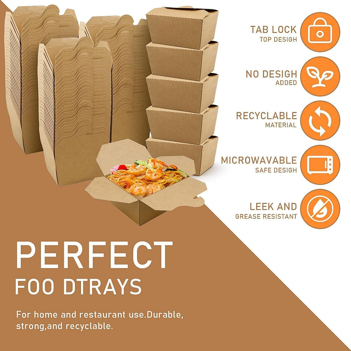 100-Pack Chinese Take Out Boxes,25oz Kraft Brown To-Go Containers