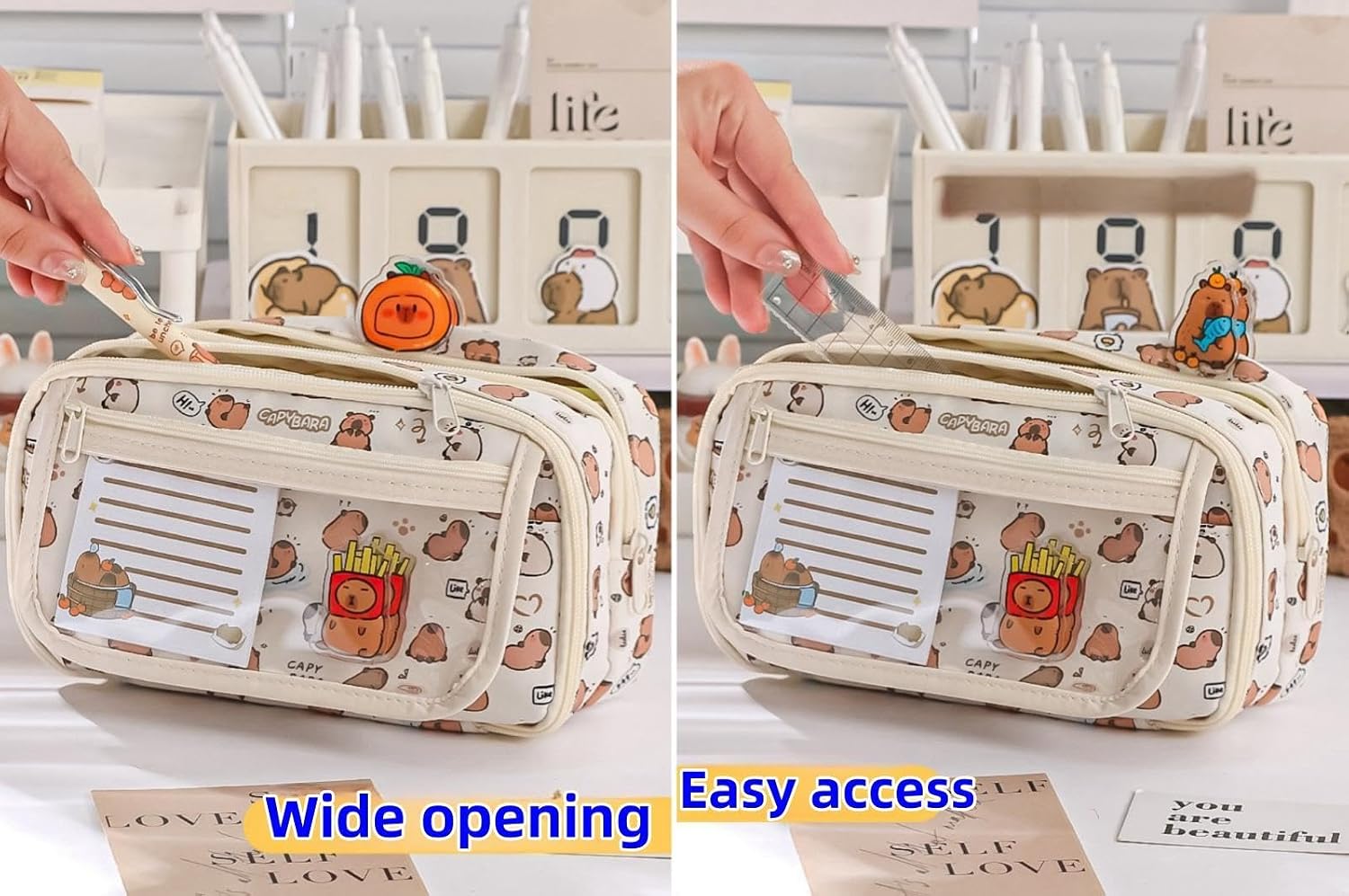 Cute Kawaii Pencil Case Pouch Cartoon Pen Box Holder Organizer for Office Workspace Supplies Desk Accessories Travel