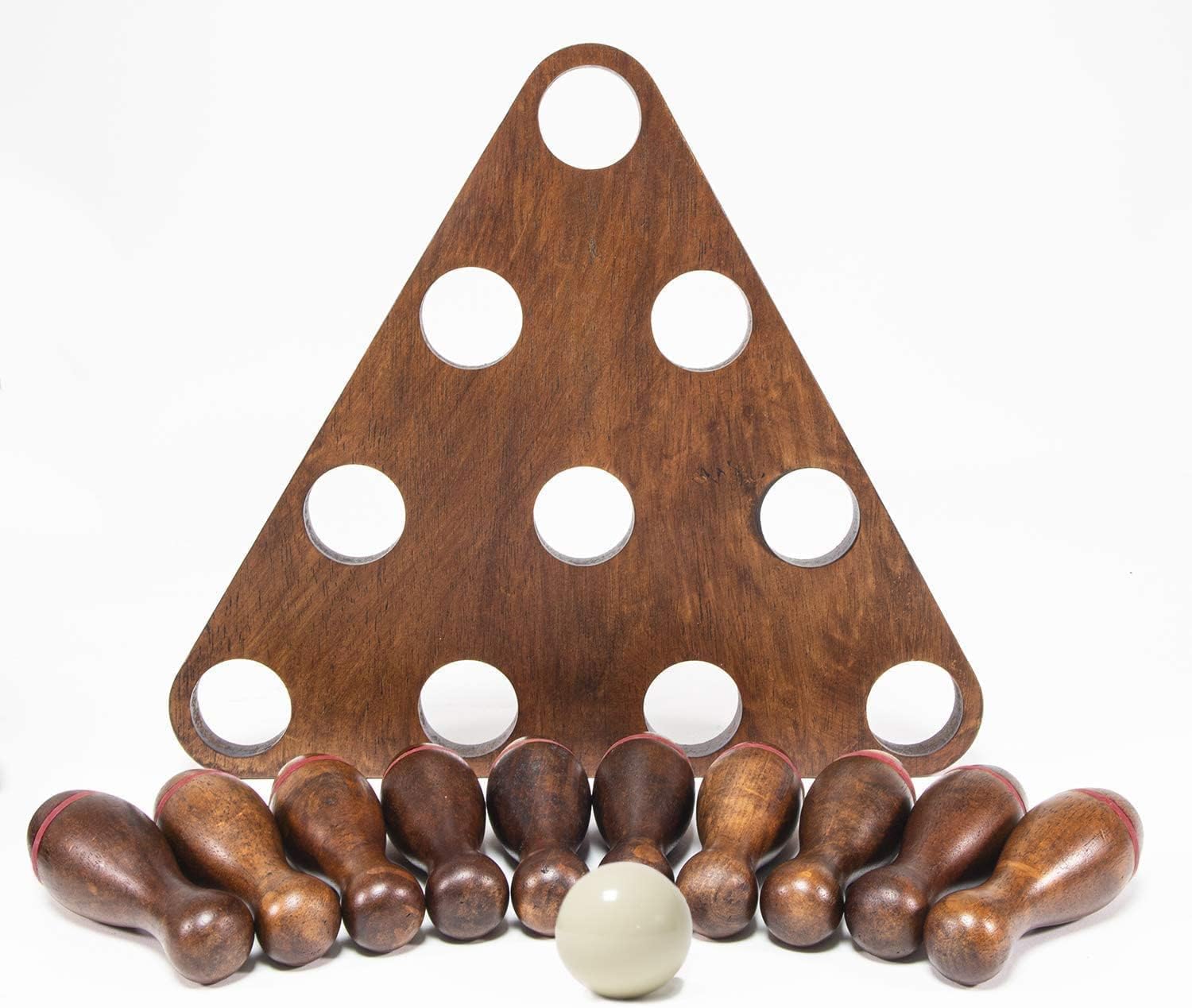 Shuffleboard Bowling Pin Set with 10 Pcs Premium Hardwood Bowling Pins Durabel Triangular Pinsetter Resin Bowling