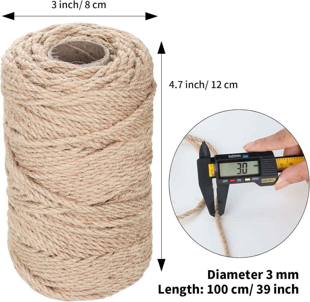 Jute Twine 3mm x 109yd 3 Strand, Munzong Natural String for Crafts